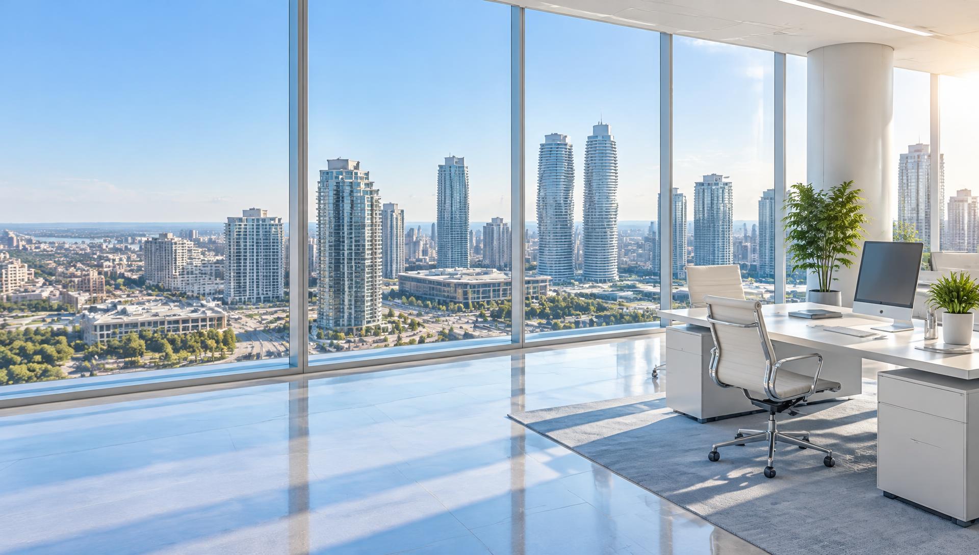 Spotless Mississauga office overlooking the city centre skyline